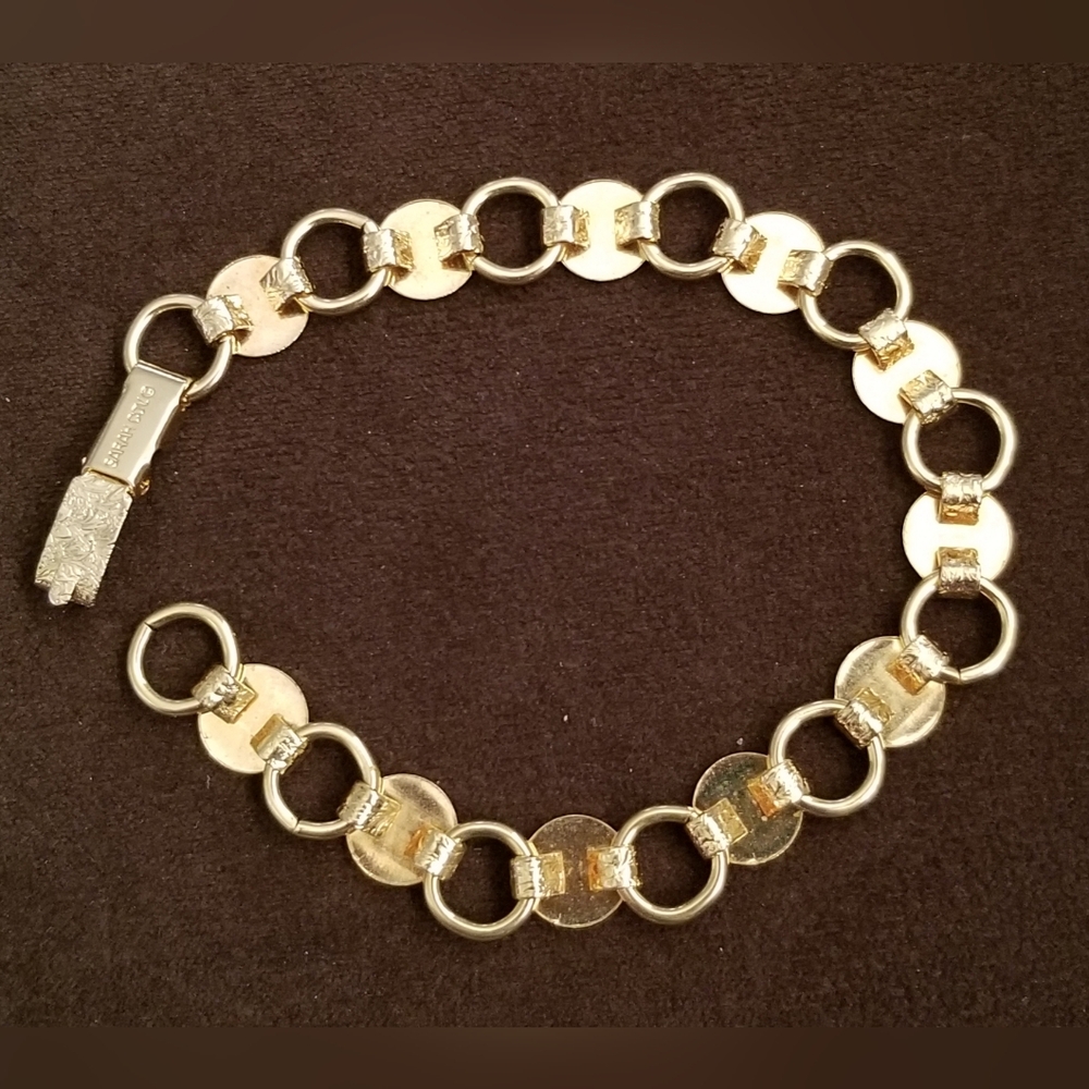 VINTAGE SARAH COVENTRY FLORAL ETCHED GOLDEN LINK BRACELET - 7.25" - Picture 4 of 7